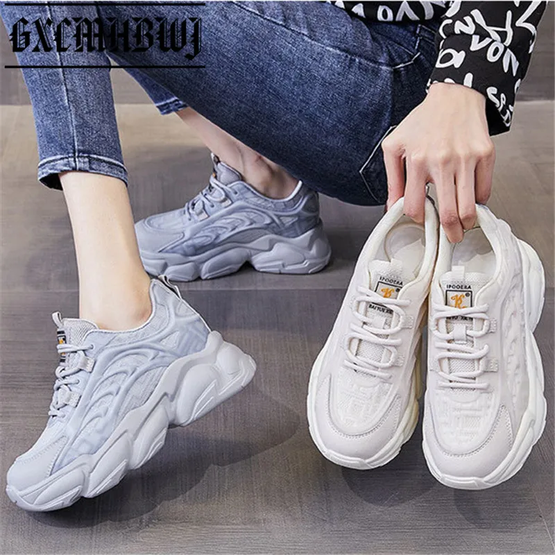 

GXCMHBWJ новые весенние модные женские туфли для отца маленького размера Корейская версия сетчатые Красные Женские спортивные туфли на толсто...