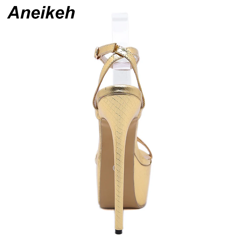 Женские босоножки Aneikeh на тонком каблуке золотистые сандалии с открытым носком