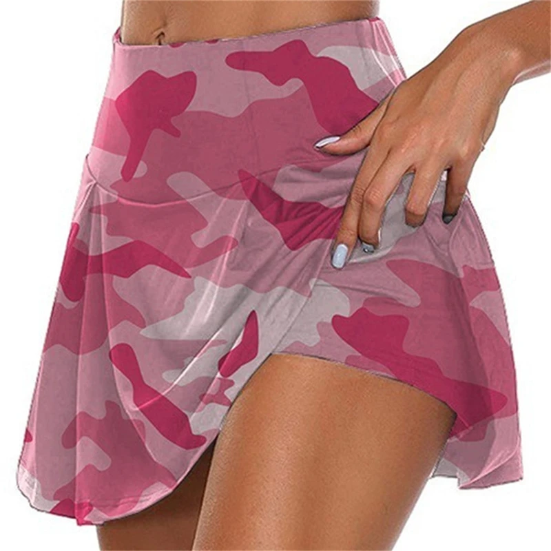 

Women High Waist 2-In-1 Sport Skorts Camouflage Pleated Golf Skirts With Shorts S- 5 Colors
