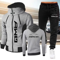 mens amg zipper hoodie printed tracksuits long sleeve and trousers windproof motorcycle suits outdoor athletic sets