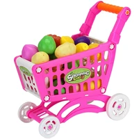 1set kids simulation supermarket shopping cart mini trolley with fruit vegetable pink