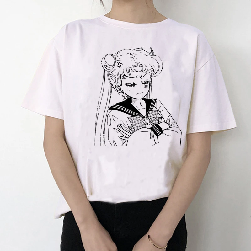 Sailor Moon 90s забавная футболка кофта с капюшоном футболка Эстетическая кошка аниме Женская Милая футболка Kawaii тройники мода Ullzang - Цвет: 3078