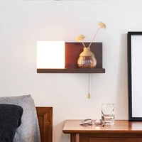 Nordic Creative Shelf Wall Lamp for Bedroom Bedside Deco Walnut Corridor Wall Light Simple Design Bracket Light Indoor Lighting