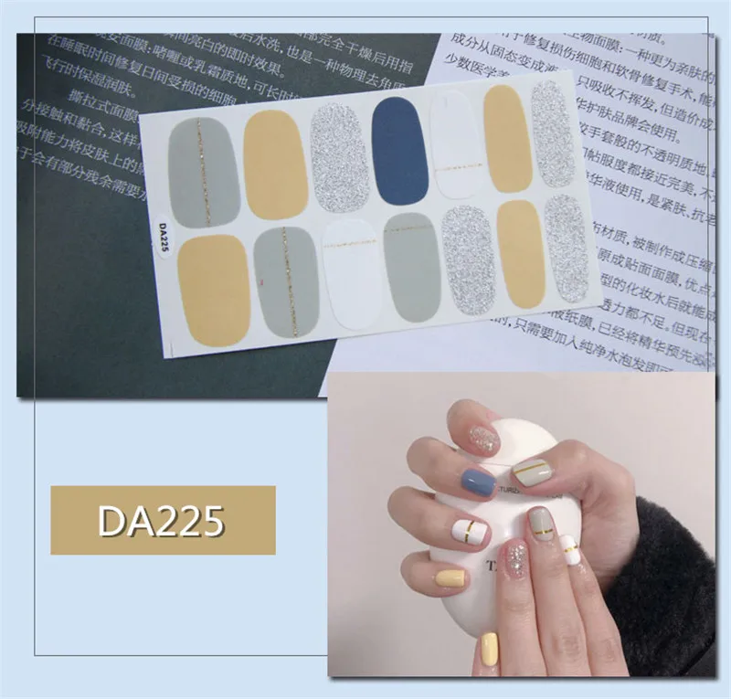 DA225 14 насадок/набор, полное покрытие, наклейки для ногтей, новые стили, сделай сам, клеящиеся Слайдеры для женщин, наклейки для красоты, маникюр, водонепроницаемые - Цвет: DA225