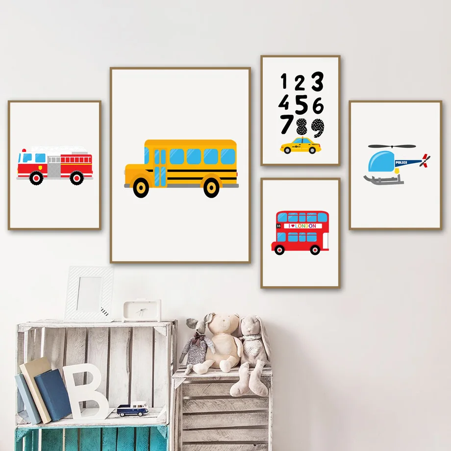 Картина на холсте с изображением лондонского автобуса грузовика вертолета