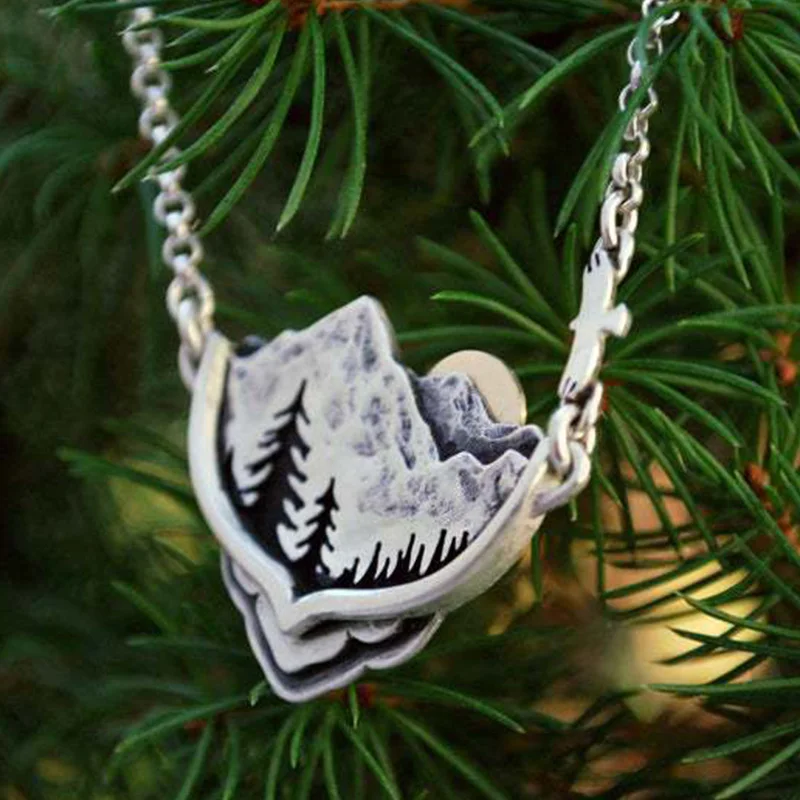 

Vintage Forest Valley Sunrise Pendant Necklace For Women Trendy Tribe Personality Unique Charm Chain Female Fashion Jewelry Gift