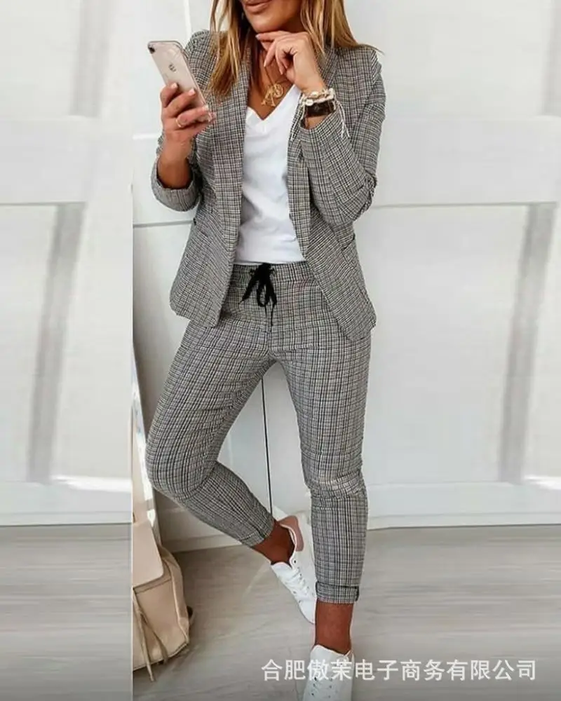 

Spot 2021 new women's plaid slim-fit lapel suit trousers