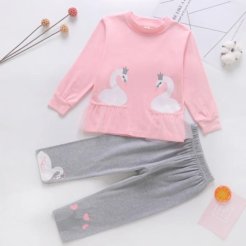 

Baby Girls Spring Autumn 2PCS Clothes Set Kids Clothing Pink Long Sleeves T Shirt Tops Leggings Pants 1Y 2Y 3Y