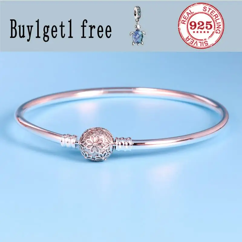 

925 Sterling Silver pan Bracelet Round Buckle Snake Chain Basic Bracelet For Women Bead Charm Jewellery