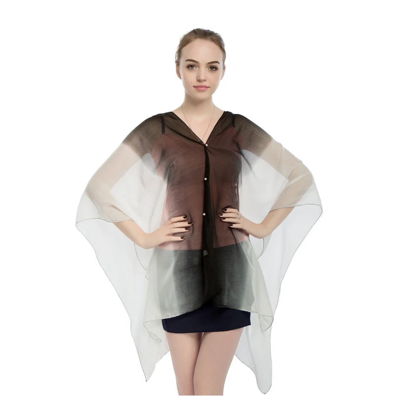 

Chiffon Thin Style Gradient Women Shawl Summer Beach Multi Color Translucent Lady Romantic Poncho