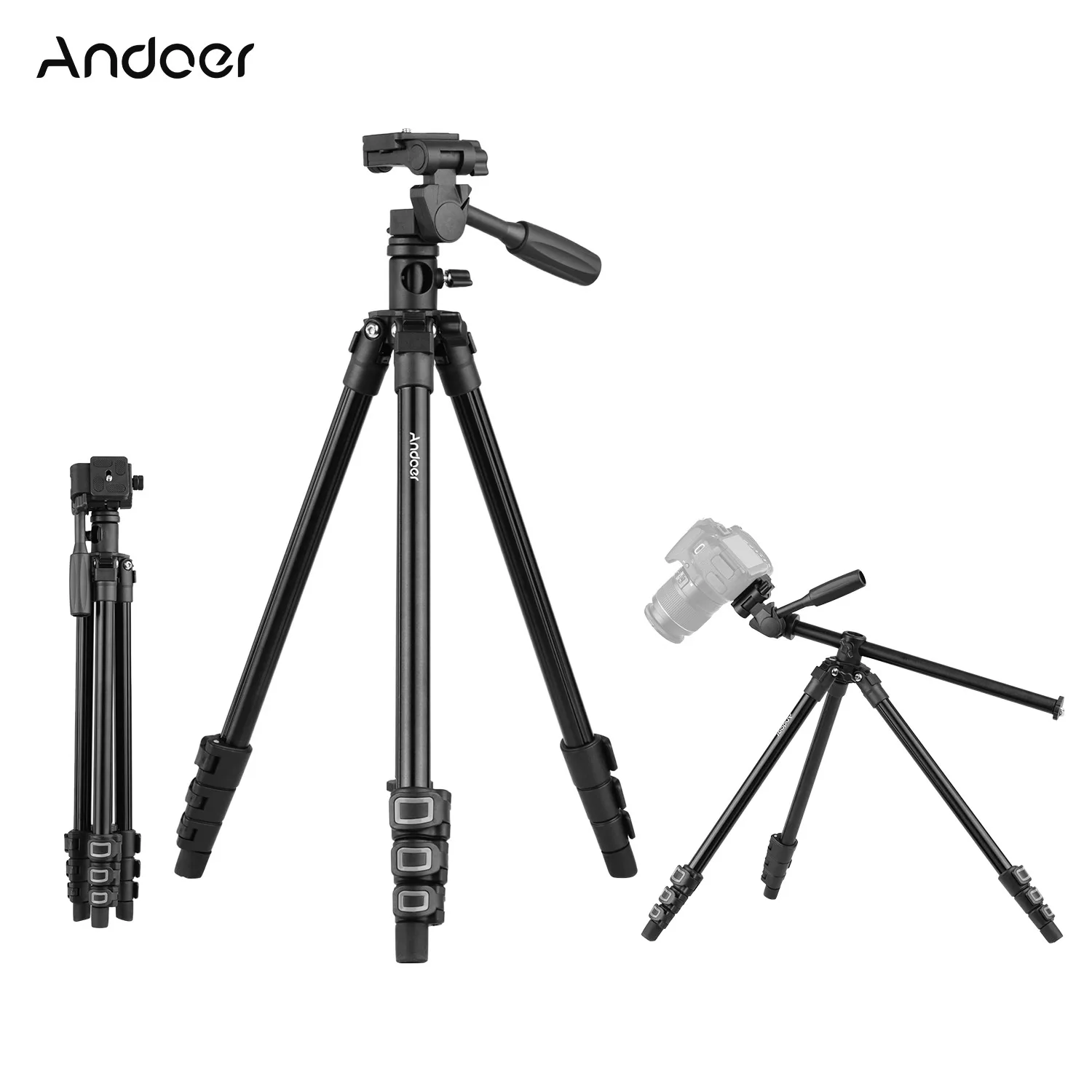 

Andoer Q160HA Video Tripod Mount Heavy Duty Camera Tripod 3-Way Pan&Tilt Head for DSLR Cameras Camcorders for Canon Nikon Sony