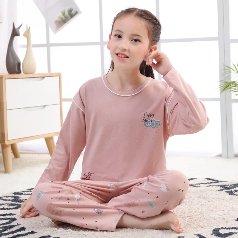 

Teenager Girls Pajamas Set 100% Cotton Children's Clothing 2pcs Tops+Pants Autumn Winter Kids Pyjamas Long Sleeved New Girls Pij