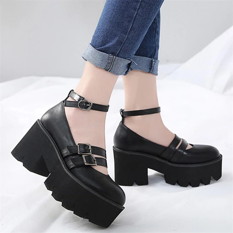 Туфли-лодочки женские в готическом стиле Туфли Мэри Джейн толстый каблук