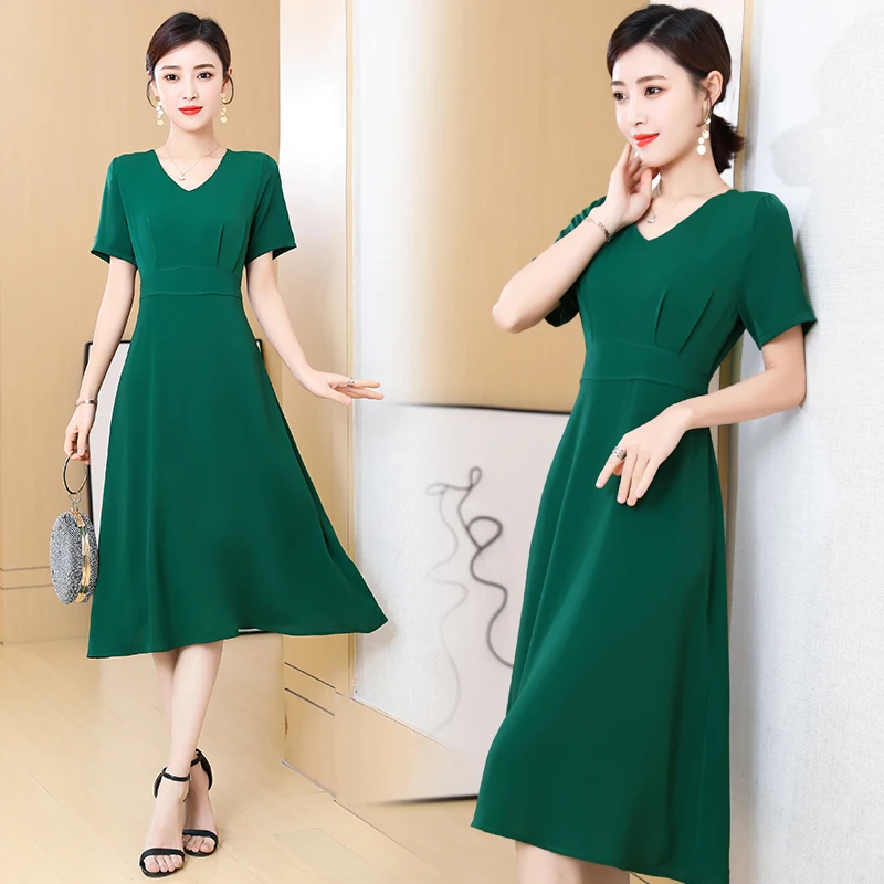 

ALMUERK Spring Summer Woman Dress Elegant Fashion Short Sleeve Casual Women Clothes Plus Size Loose Women Big Size Dress 5XL