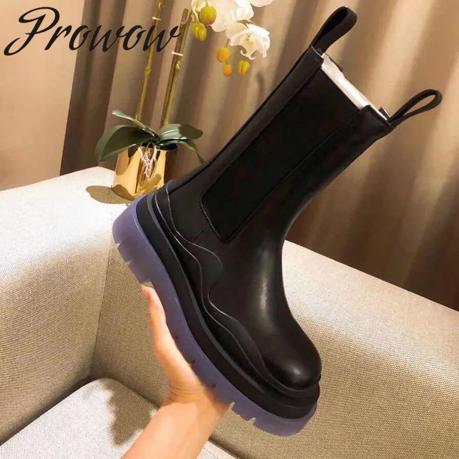 Prowow новые домашние тапочки из натуральной кожи круглый носок на платформе сапоги