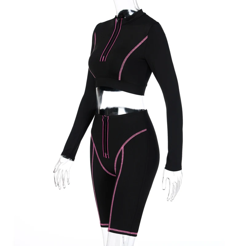

2020 Long Sleeve Zipper Front Gym Set Women Gym Clothing Yoga Shorts And Top Fitness Suit Workout Clothes Tracksuit For Women