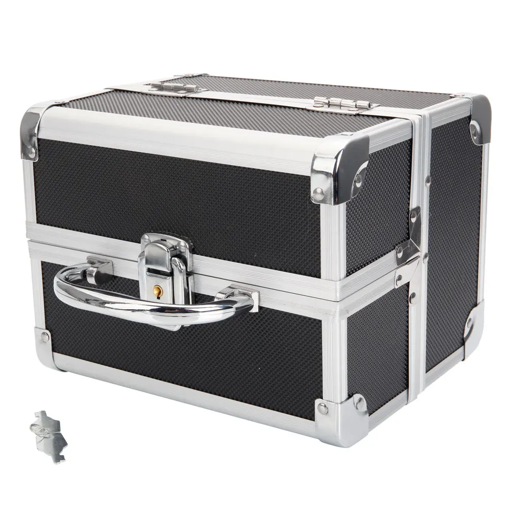 Portable Diamond Texture Aluminum Makeup Storage Bag with Mirror & Key Black190812307