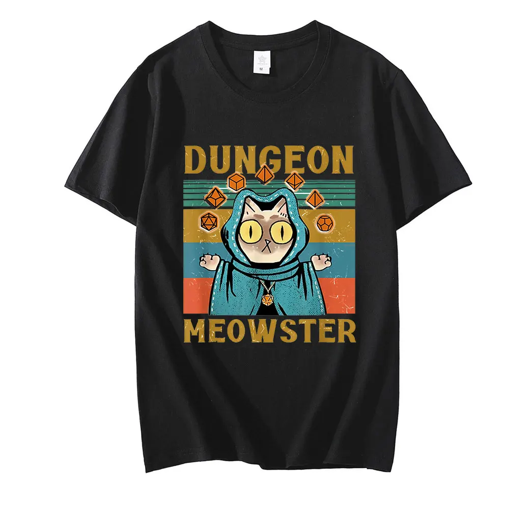 

Men Printed Terror Fashion T-Shirts Dungeon Meowster Funny Nerdy Gamer Cat D20 Dice Rpg Hot Sale Clown T Shirt