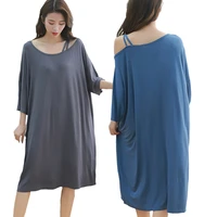 2021 spring summer new loose size nightwear big fat mm nightdress home clothes modal nightgown bat sleeve shoulder sleepwear