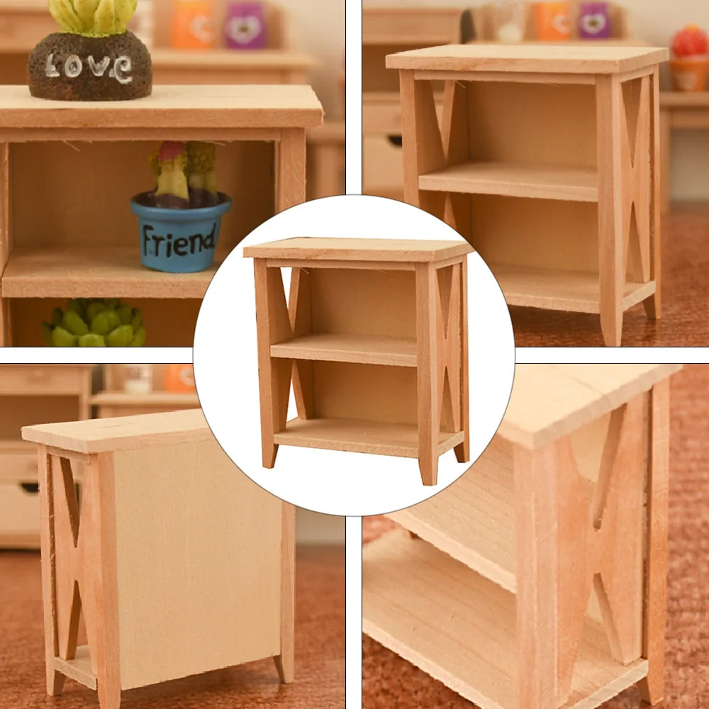 1pc Creative Fashion Stylish Miniature Furniture Mini Wooden House Shelf Model for Children Kids |