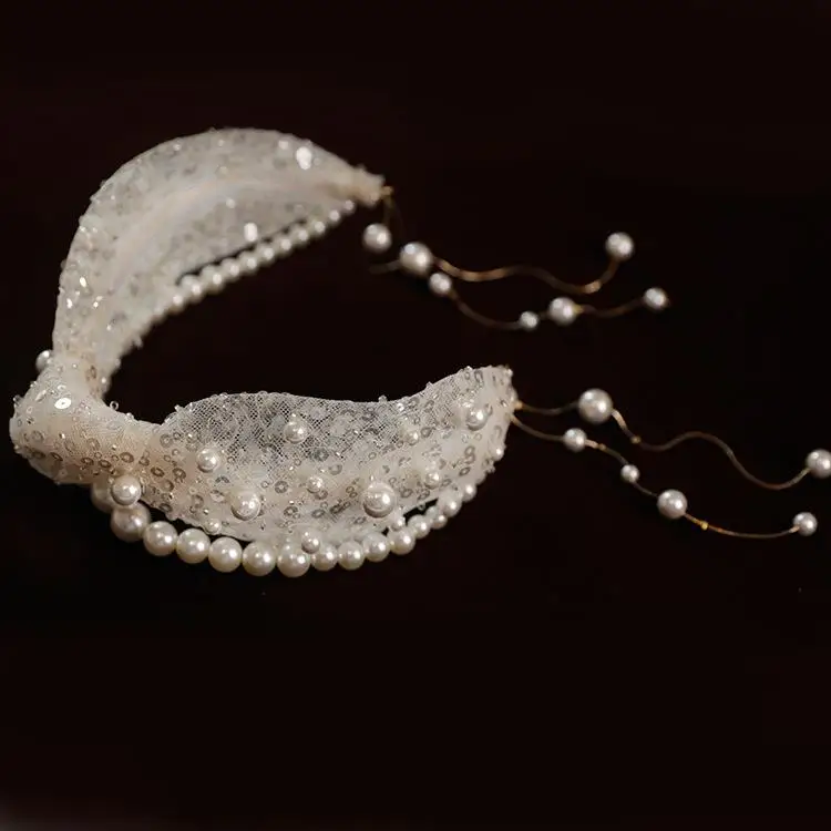 Свадебные украшения для волос с жемчугом кружевные головные уборы корона