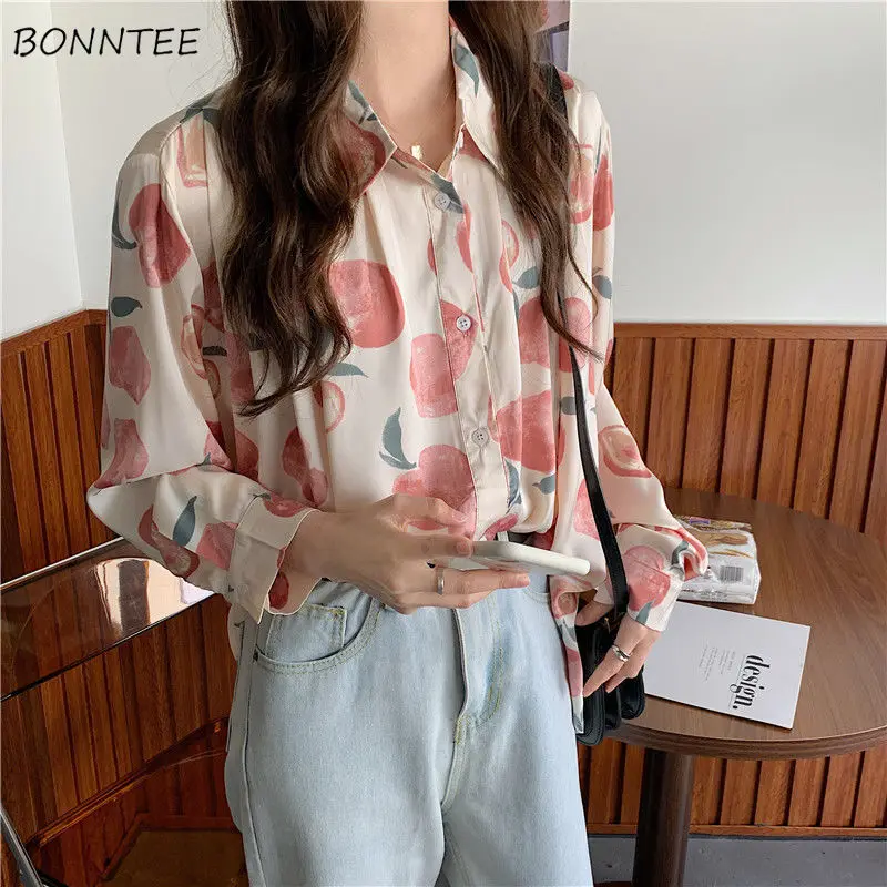 

Blouses Women Casual Korean Sweet Print Chiffon Loose French Romantic College Students Summer Fashion Long Sleeve Blusas Tops