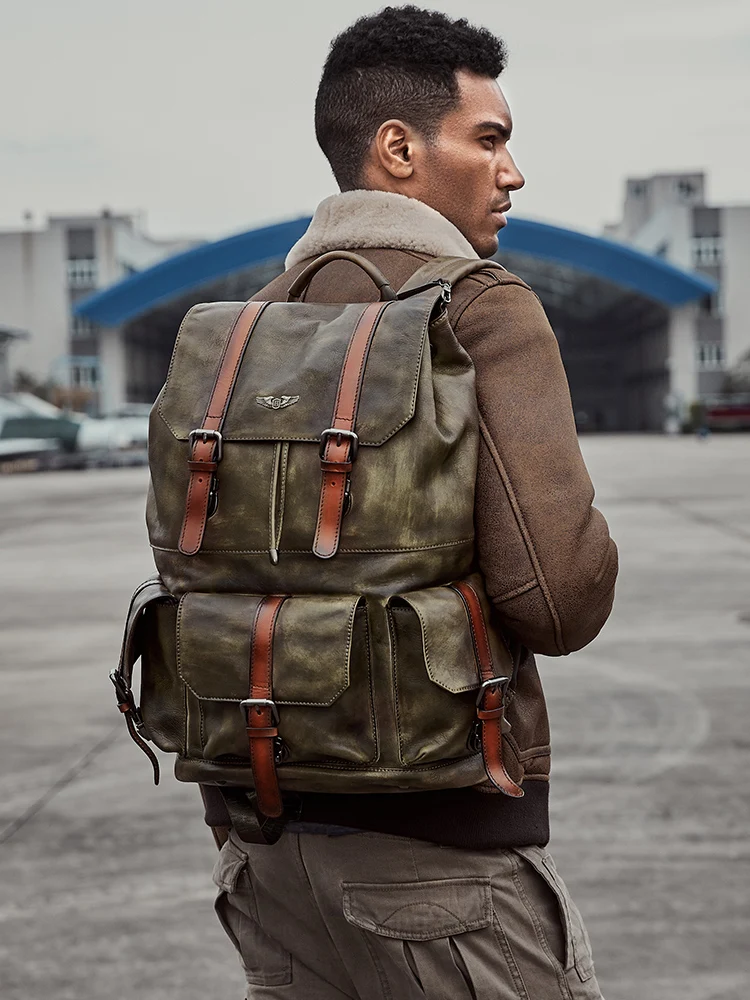 Рюкзак мужской из натуральной кожи растительного дубления большой емкости для