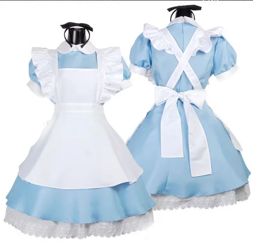 Anime Cosplay Women Adult Alice Adventure Blue Party Dress Alice Dream Women Sissy Maid Lolita Halloween Costume