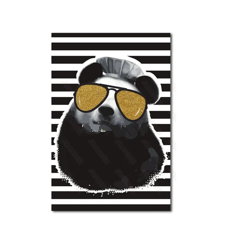 

European Style Oil Painting Material Decorative Painting Black and White Striped Panda and Horse Design English Background