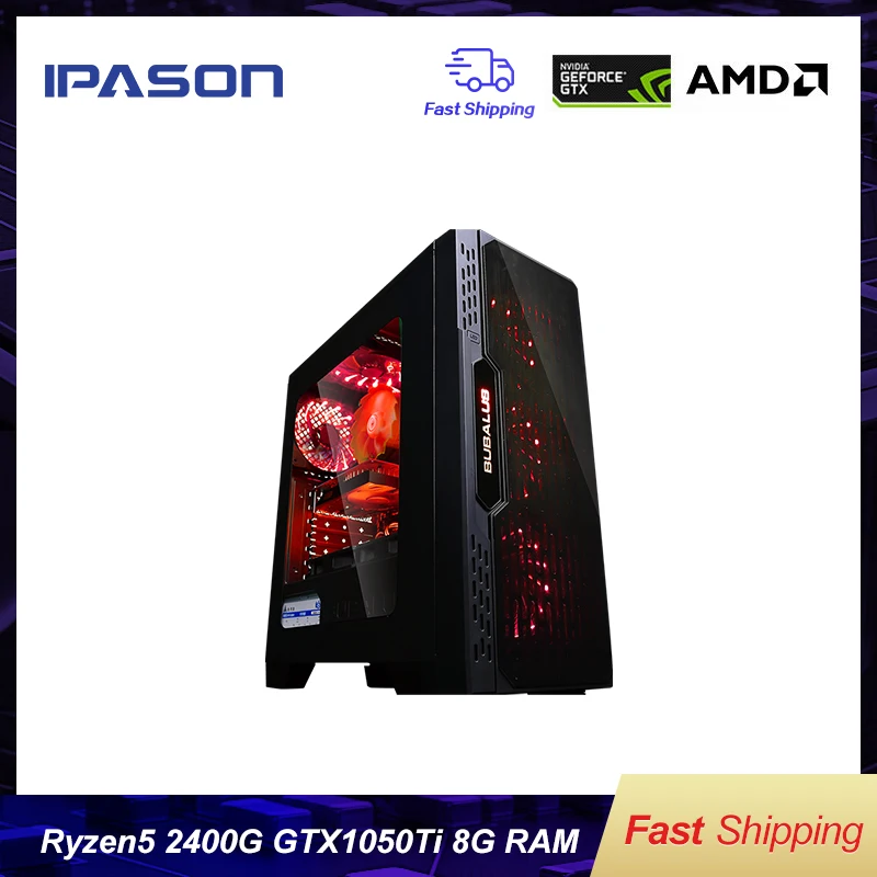 Игровой ПК IPASON A5 AMD Ryzen5 2400G DDR4 4G 8G ram 120G+ 1T SSD/игровые карты 1050TI настольный компьютер