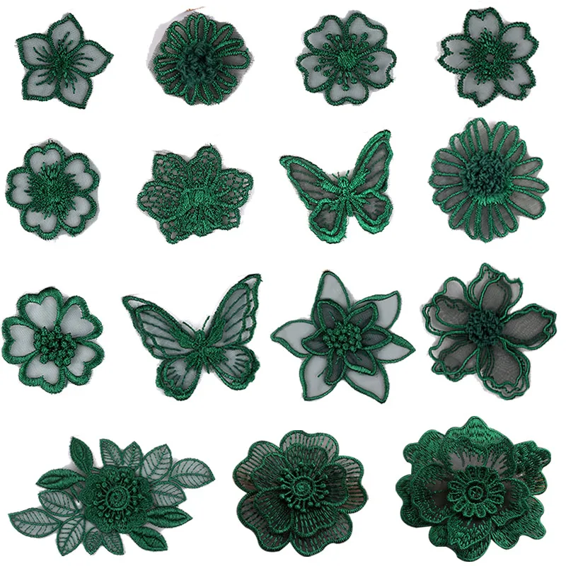 Зеленая Маленькая кружевная основа для одежды утюжок на одежде платье