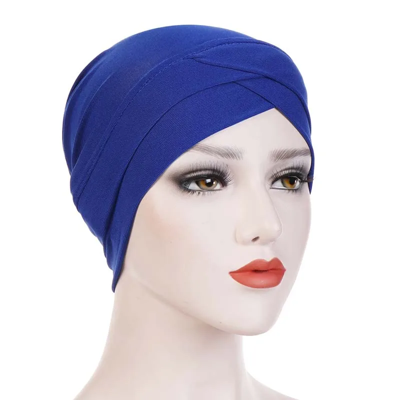 

Forehead Cross Muslim Turban Solid Color Stretch Cotton Inner Hijabs For Caps Ready To Wear Women Head Scarf Under Hijab Bonnet