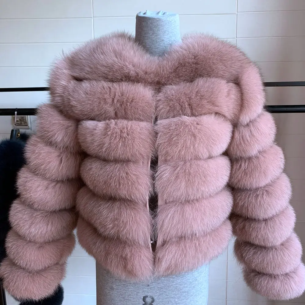 Long sleeve Women Warm Real Fox Fur Coat Short Slim Winter Genuine Fur Jacket Fashion Outwear Luxury Natural Fox Fur Coat For