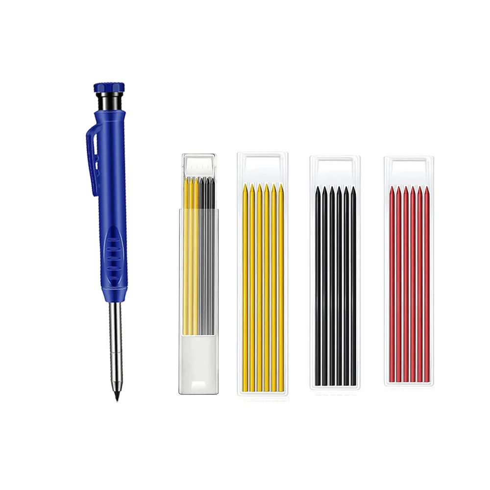 

Solid Carpenter Pencil Set With 1box Lead Built-in Sharpener Deep Hole Pencil Deep Hole Mechanical Pencil Marker Marking Tool