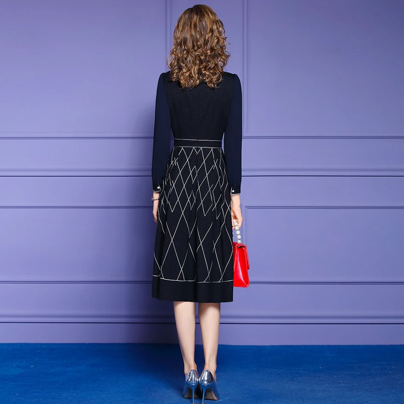 

Spring Autumn Runway Fashion Designers Long Sleeve Beading Embroidery Midi Dress Plus Size Slim Elegant Party Vestidos