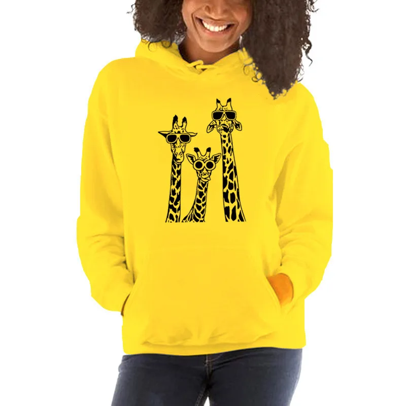 

Giraffe Fun Pattern Printed Long Sleeve Hooded Designer Sweatshirt Winter Tops for Women 2021 Fall Winter Harajuku Hoodie