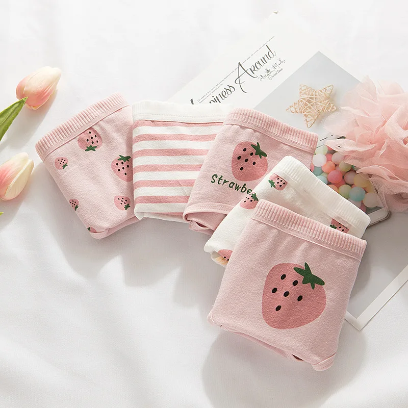 

Strawberry Pure Cotton Underwear Women's Mid-waist Cotton Crotch Japanese Cute Girl Student Bag Hip Breathable Cotton Briefs