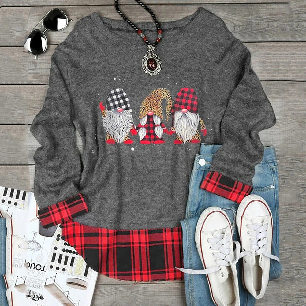 Женские рождественские топы смешная Футболка с принтом Санта-Клауса и длинным