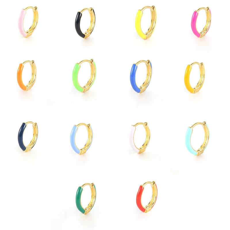 

2021 Colors Enamel Hoop Earrings for Women Girls Fashion Round Jewelry Earrings Sterling Silver Huggie Earring Pendientes