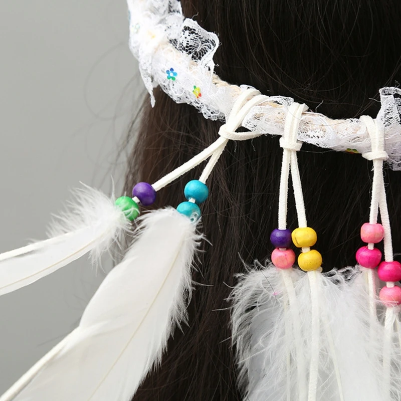 

Bohemian Style Feather Headband Hand Made Tassel Hairhoops for stage Performance