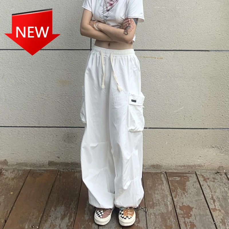 

Брюки женские с карманами, свободные штаны для бега в стиле хиппи, свободные брюки с широкими штанинами, уличная одежда в Корейском стиле, бе...
