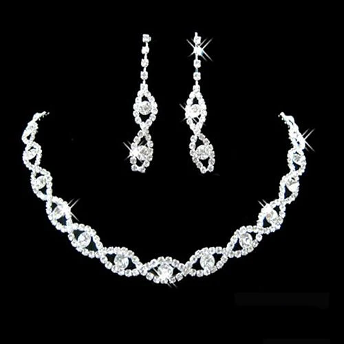 

Women Rhinestone Twisted Necklace Dangle Earrings Bridal Wedding Jewelry Set Decoration as Gift