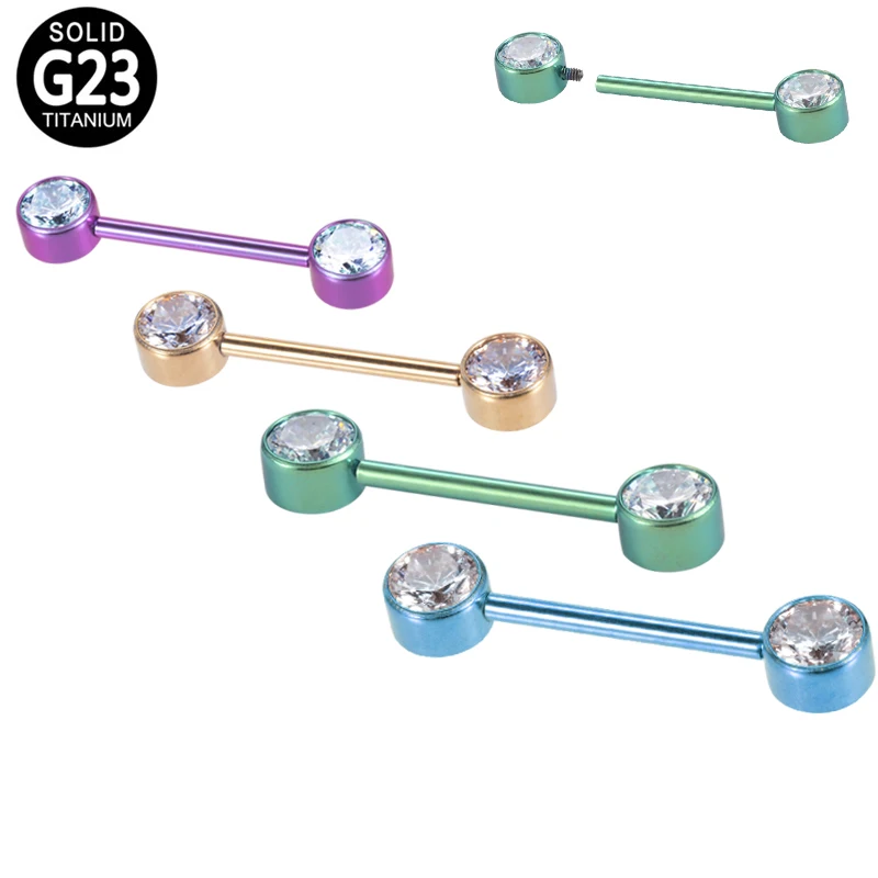 1 шт. АСТМ F136 Титан Смешанного Цвета Ниппель Кольцо CZ Циркония 14G Язык Прокалывание Бар Барбелл Оптом.