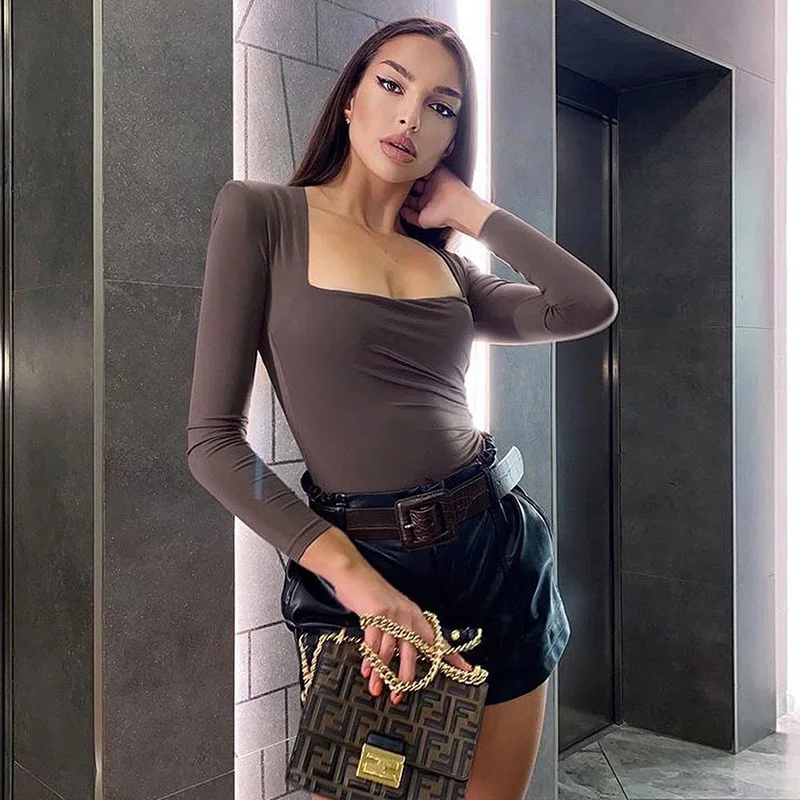 Cryptographic Autumn Winter Basic Women's Bodysuits Elegant Club Party Long Sleeve Slim Tops One Piece Fashion Outfit Bodysuit