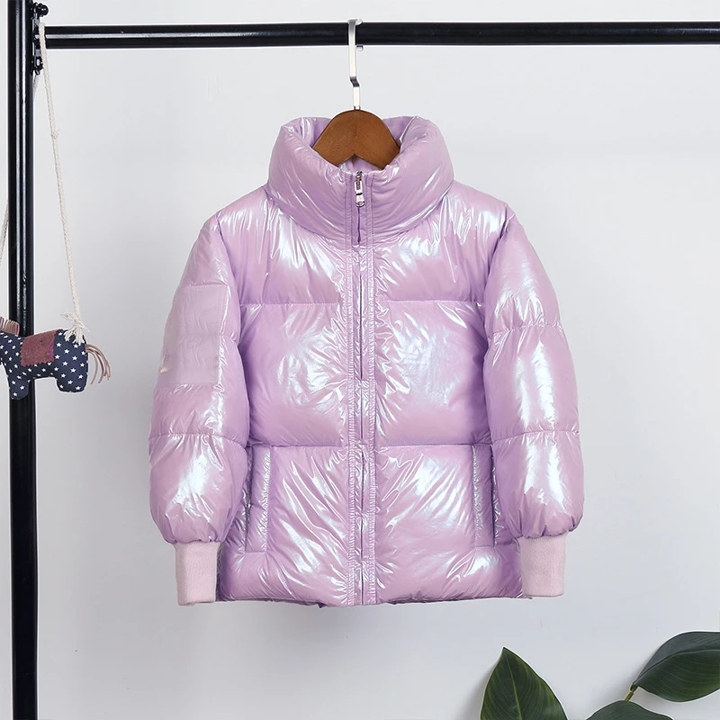 Purple Детские зимние пальто с изображением лотоса для девочек, верхняя одежда, белый пуховик на утином пуху для мальчиков, утепленная пуховая куртка, Детская парка для подростков, зимний комбинезон - Цвет: Purple