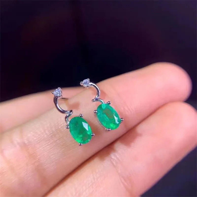 Fashion Vintage 925 Solid Sterling Silver natural Moissanite Emerald Gemstone Earrings Fine Jewelry Wholesale