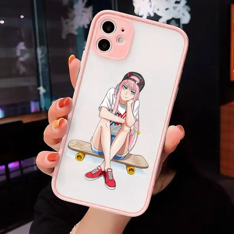 

Darling in the FranXX Phone Cases Matte transparent For Pink iPhone 12 Mini 11 Pro XR XS Max 7 8 Plus X Back Cover