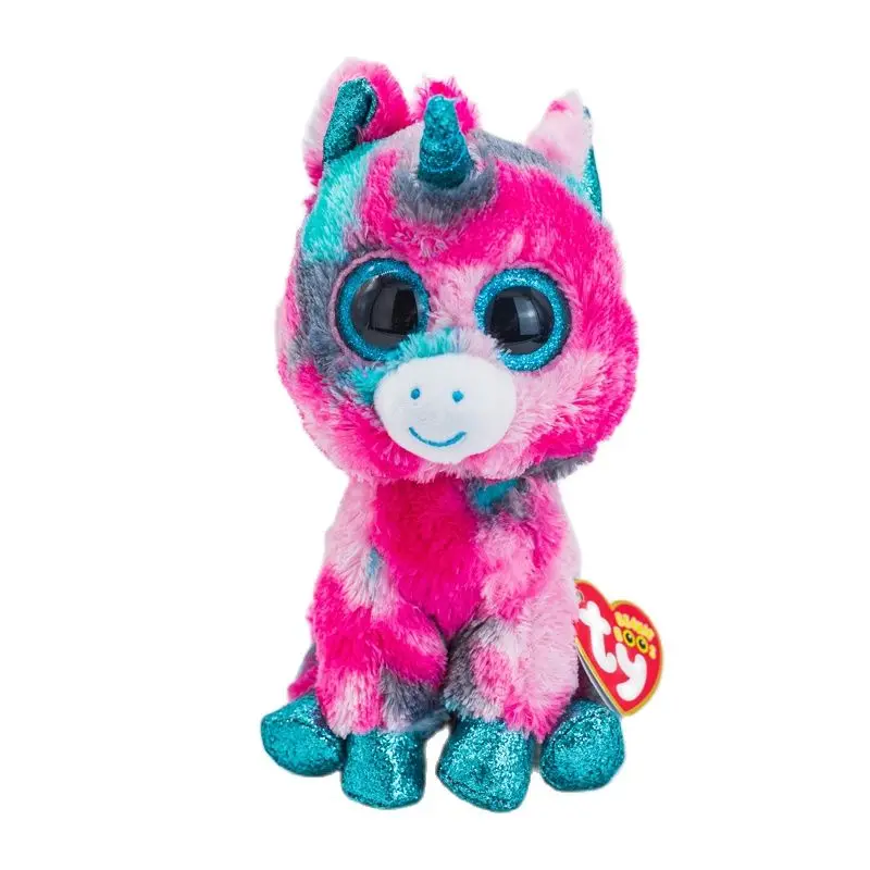 

15cm Ty Soft Stuffed Plush Doll Pink Blue Unicorn the Multicolor Unicorn Sparkly Glitter Beanie Eyes Animal Collectible Toy Gift