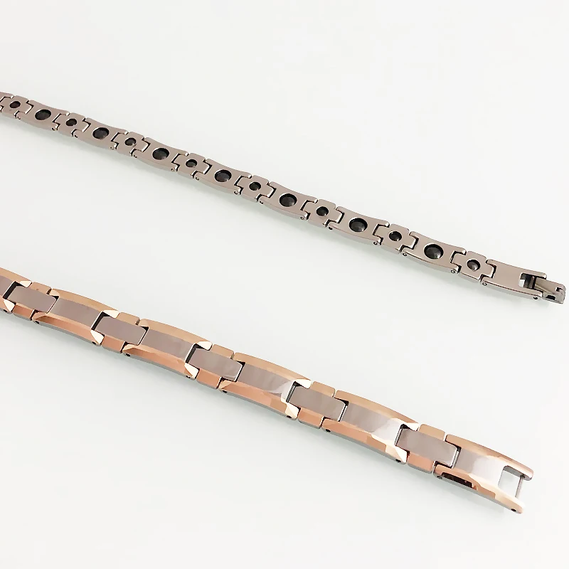 

Couple Rose Gold Tungsten Steel Cross Bracelet Male Energy Health Care Germanium Magnetic Wristband Women's Jewelry Wedding Gift