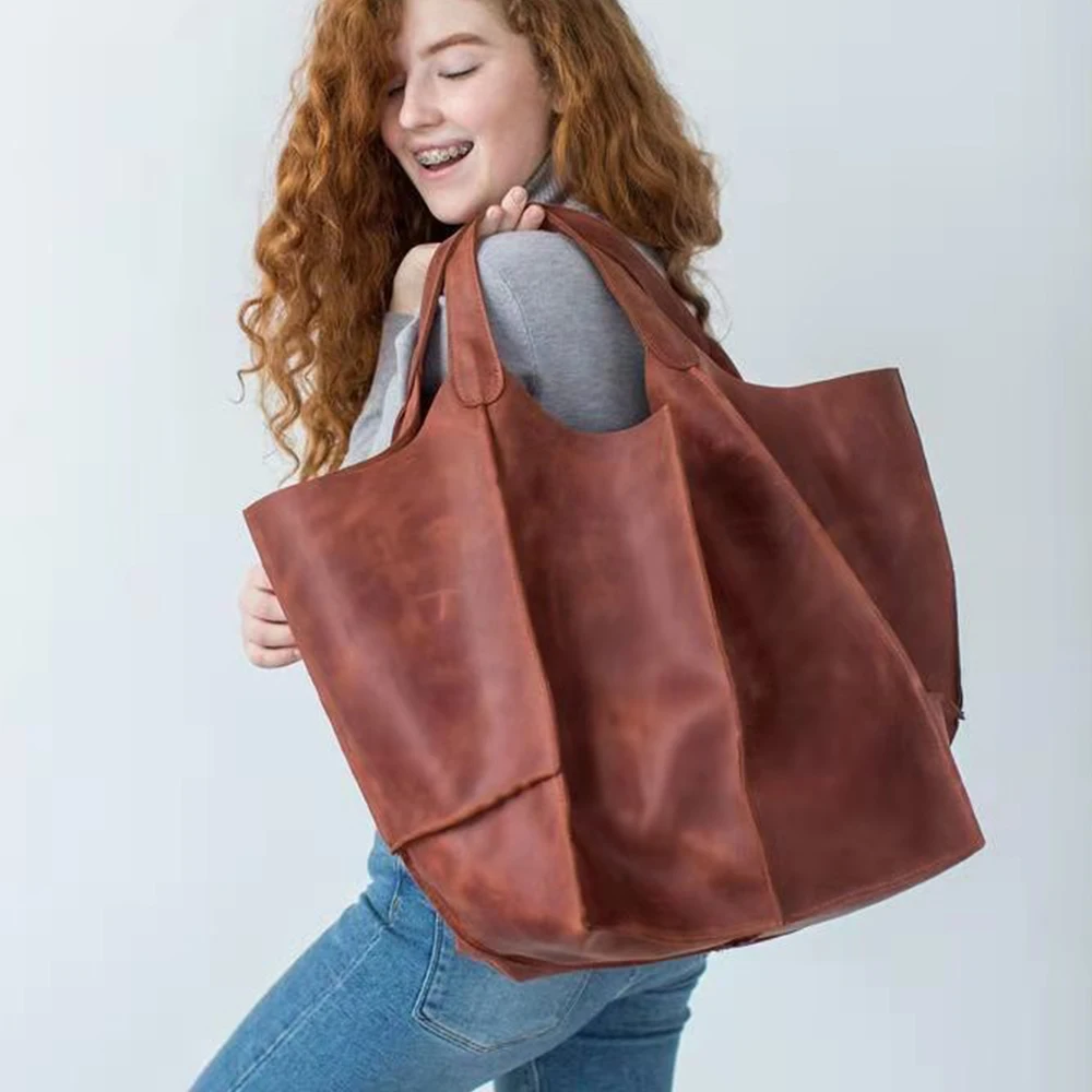 

Retro Aged Look Tote Women Shoulder Bags Designer Large Capacity Shopper Bags for Women Soft Pu Leather Crossbody Bag Handbag